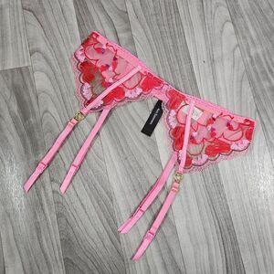 Ann Summers Heart Bouquet Embroidered Suspender Garter Belt, Pink/Red, Size M